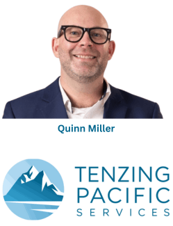 Foto de Quinn Miller y logotipo de Tenzing Pacific Services