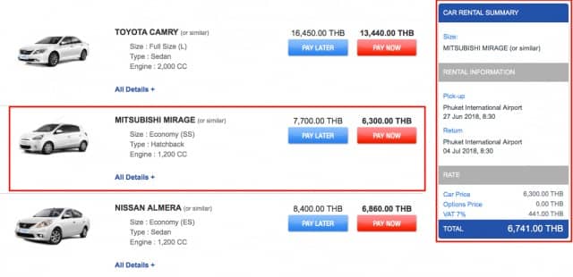 thai rent a car deal in phuket