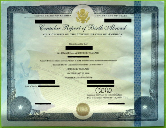 Consular Report of Birth Abroad certificate