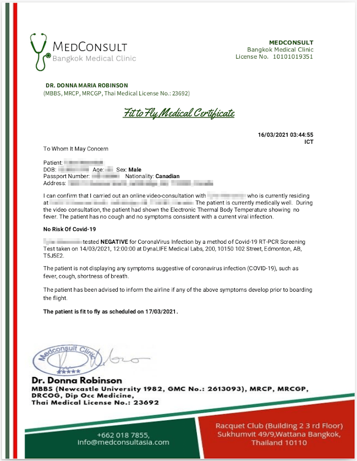 Sample of Fit to Fly Certificate