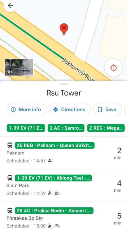 Google Map check bus route Thailand