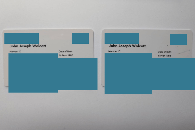 John Joseph Wolcott insurance card