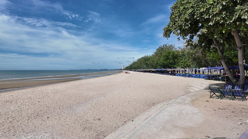 A wide sandy beach in southern Thailand