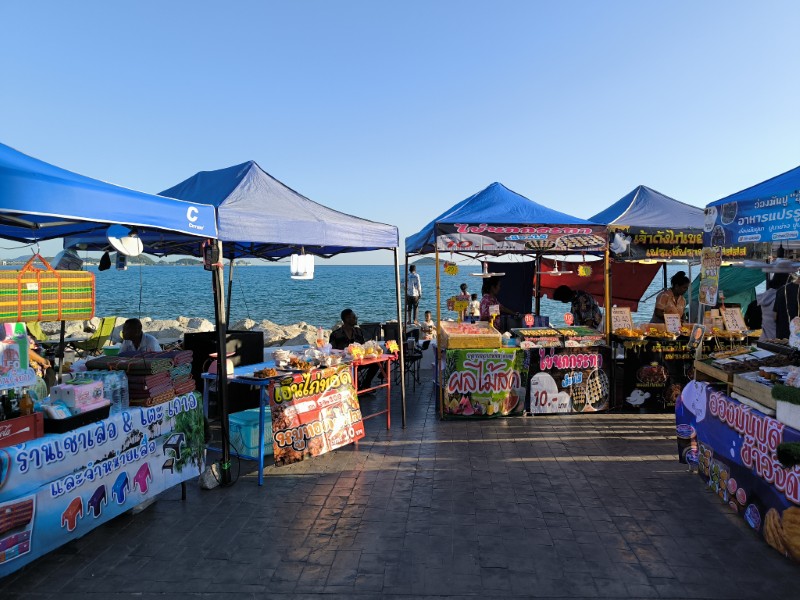 Beachside food stalls at a market in Hua Hin
