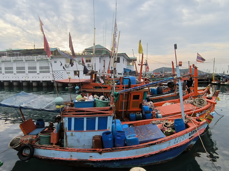 Fishing boats in a harbor in Rayong