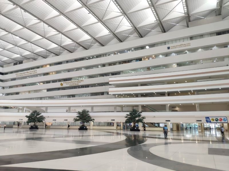 Atrium of a large Thai government complex in Bangkok