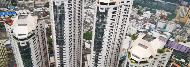Aerial view of high-rise condominium towers in Bangkok, Thailand