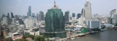 Bangkok skyline along the Chao Phraya River at Silom and Charoen Krung