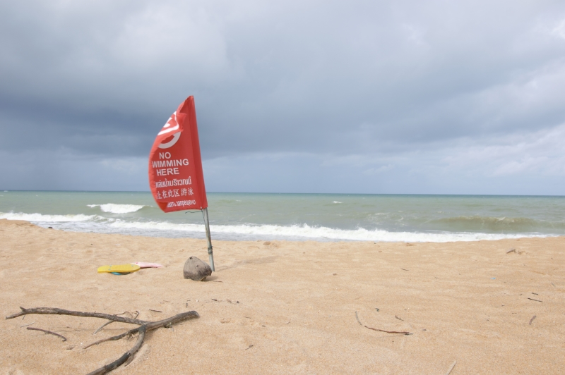 Red flag warning on a Phuket beach