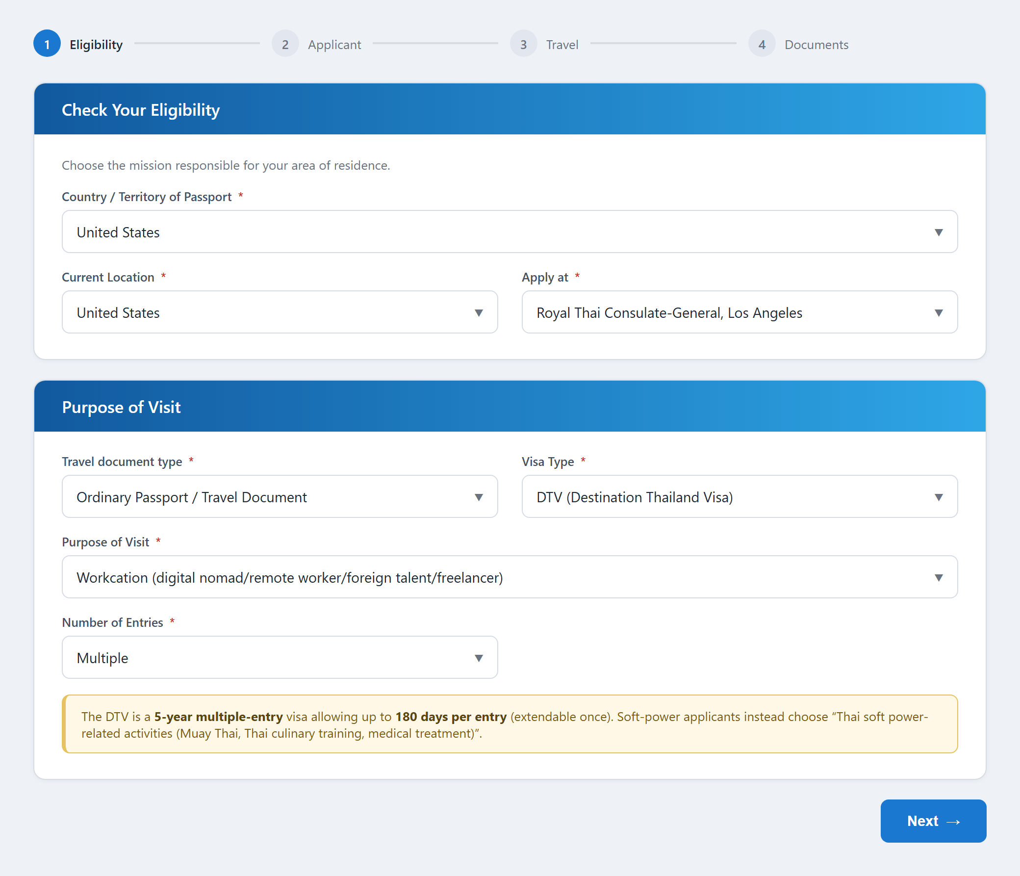 Thai eVisa dtv visa application Step 1: Check eligibility and select the visa