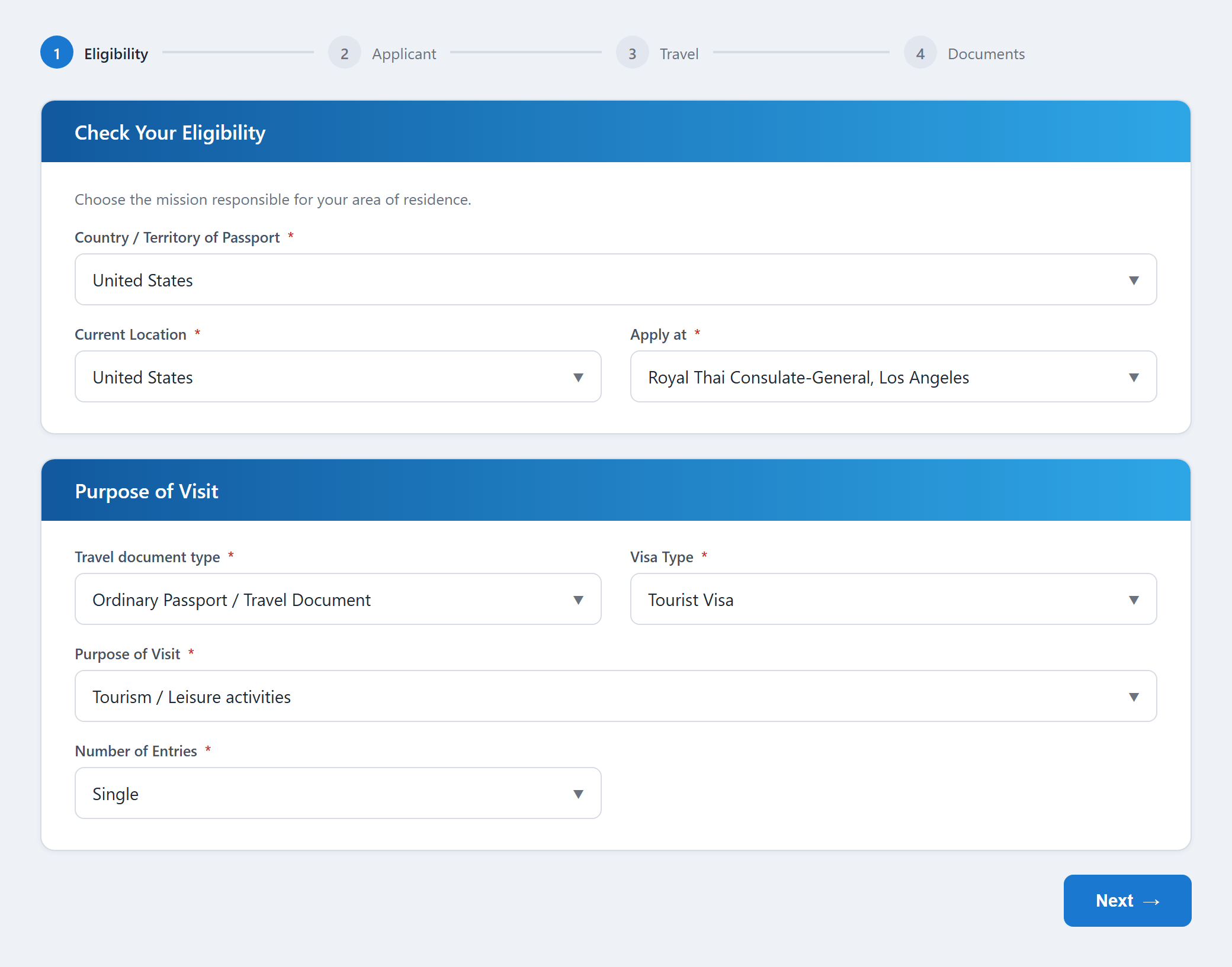 Thai eVisa tourist visa application Step 1: Check eligibility and select the visa
